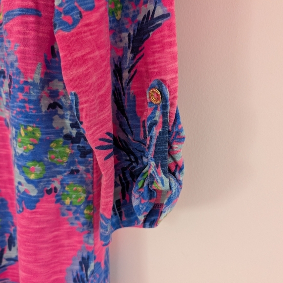 Lilly Pulitzer Dress Womens M Pink Tiki Blue Surfcrest Out On A Limb Swing Mini - Picture 4 of 10